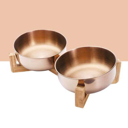 Elevated Stainless Steel Pet Bowl with Bamboo Base – Ergonomic Feeding for Dogs & Cats