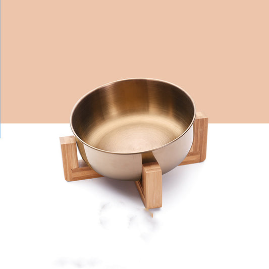 Elevated Stainless Steel Pet Bowl with Bamboo Base – Ergonomic Feeding for Dogs & Cats